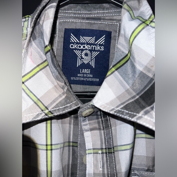 Y2K AKADEMIKS Mens Plaid Button Up Front Shirt Big & Tall 3/4 Sleeve Skate Large - Picture 8 of 13